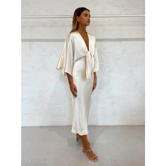 Shona Joy La Lune Tie Front Bias Midi Dress Cream - Picture 3 of 14